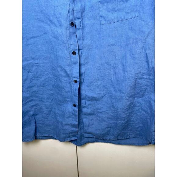 Axist Men's 100% Linen Button Up Shirt Blue Solid Short Sleeve Business Casual - Picture 3 of 11